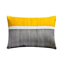 Yellow Decorative Lumbar Pillow Cover, 12"x16" Silk Cushion-Plush Yellow Silk