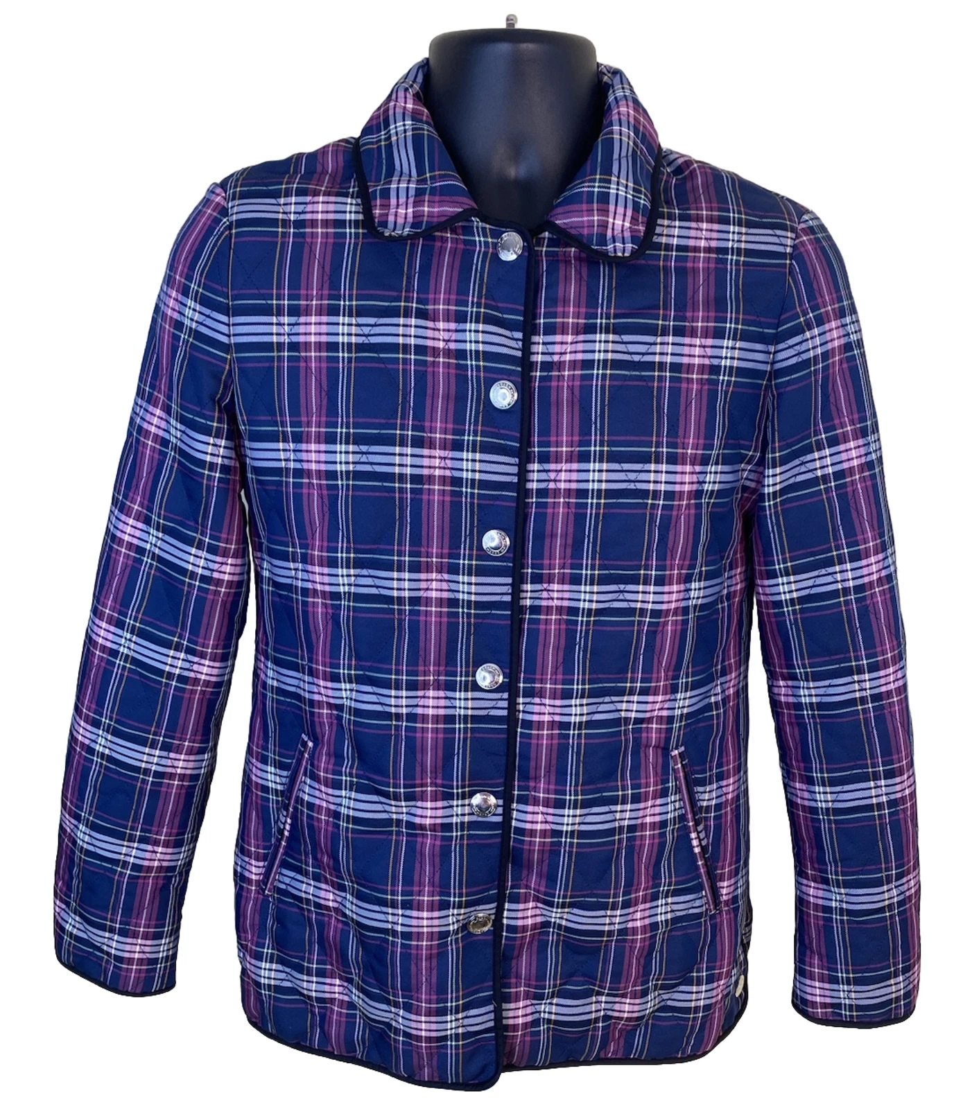 Coach Jacket Donna XS Multicolore Tartan Quadrato Trapuntato Argento Scatto Anteriore