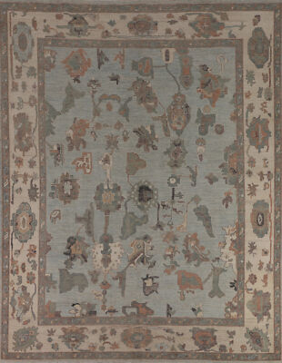 Vegetable Dye Light Blue/ Ivory Oushak Turkish Hand-made Room Size Area Rug 8x10