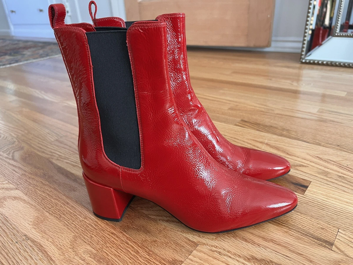 Patent red leather clearance boots