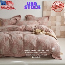 Blush Pink Flower Duvet Cover Set Queen,3 Pieces Retro Jacquard Pink Floral...