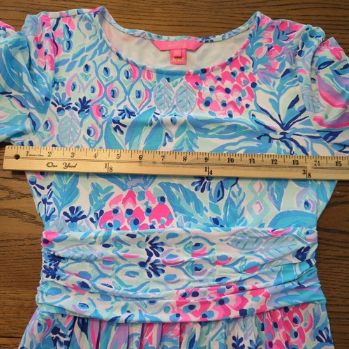 Lilly Pulitzer Riegan Zanzibar fit flare ruffle sleeve blue pink summer dress XS - Picture 10 of 15
