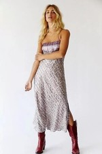 Free People Gia Nina Silk Midi Party Dress Size Large $350 Open Low Back