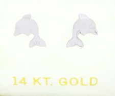 DOLPHIN STUD EARRINGS SOLID 14K WHITE GOLD - MADE IN USA - New With Tag