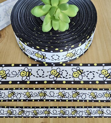 5/8, 7/8 & 1.5'' (1 YD) Bumble Bee Grosgrain Ribbon Baby Shower Decor Bows Wreath