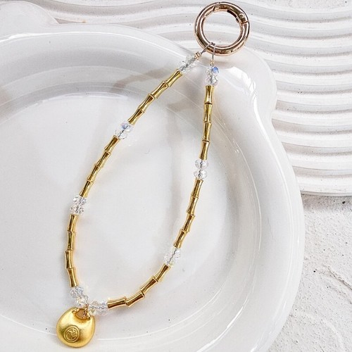 Fashionable Gold Beaded Bracelet Cellphone Strap Pendant Antilost Chain Jewelry - Zdjęcie 5 z 8