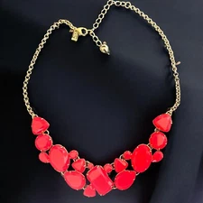 Kate Spade Necklace Statement Red Gold Tone Bib Y2K Fashion Jewelry 18”