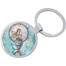 Mermaid Full Moon Keychain - Includes 1.25 Inch Loop for Keys or Backpack
