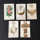 5 Antique Pious Images Cross Flowers Bouasse 19th Century HOLY CARDS 19thC Santino
