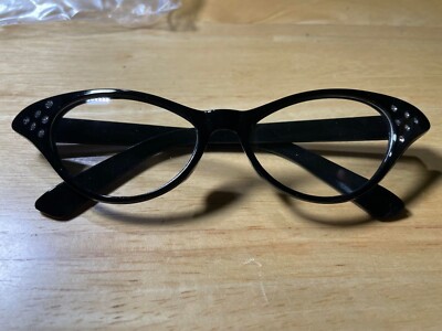 Brand New Costume 1950s 50s Retro Cat Eye Glasses CatEye with Rhinestones Black
