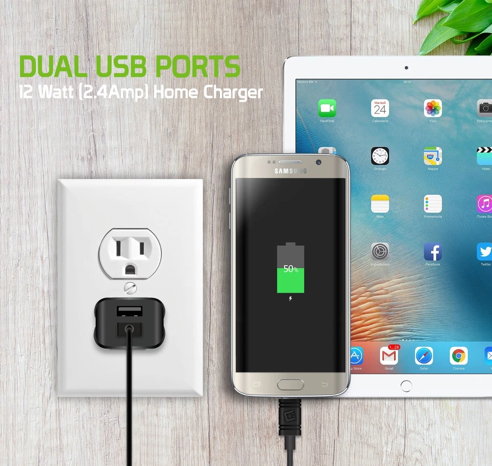 Cellet 12Watt 2.4 Amp Home Charger with 2 USB Ports (Micro-USB Cable Included) - Image 2 of 4
