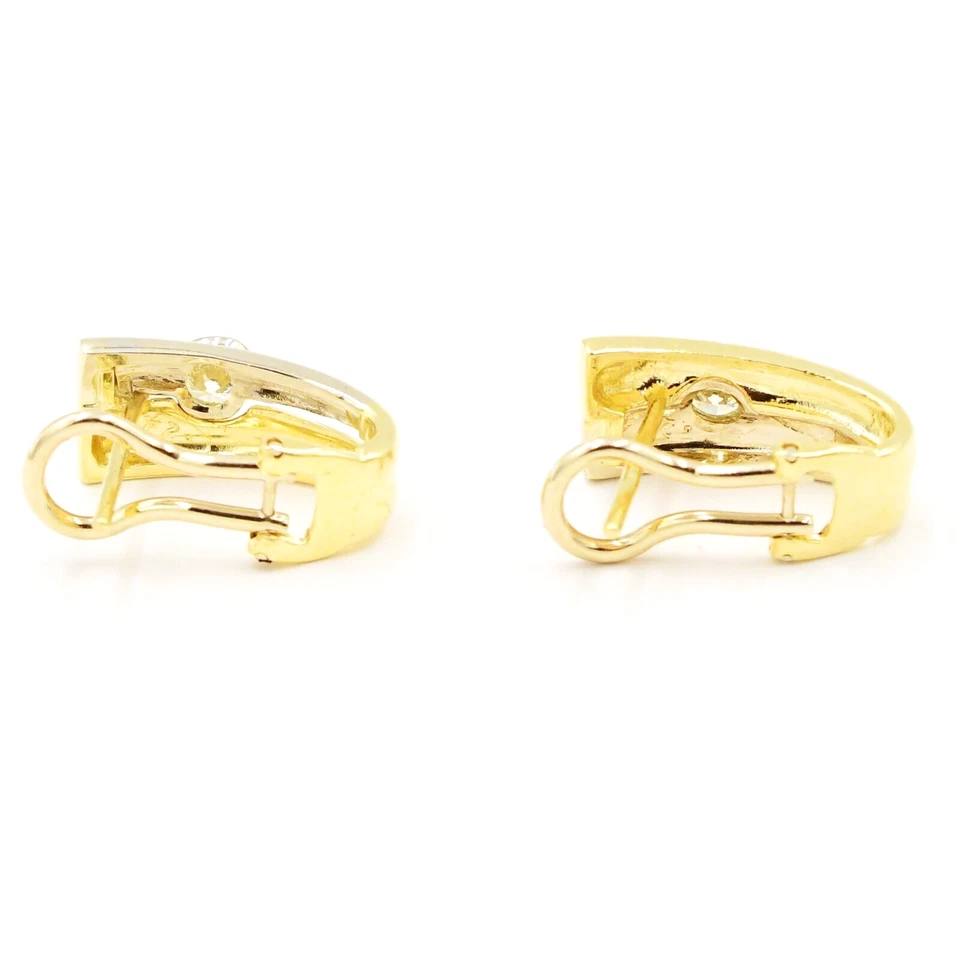 18k Yellow & White Gold Diamond Omega Back Hoop Earrings - Image 2 of 3