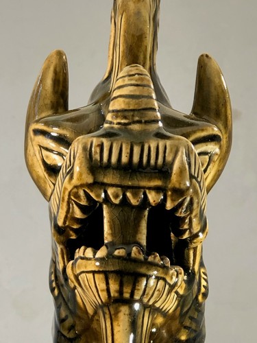 1970 LAMPE DRAGON CERAMIQUE CHINOISE SHABBY-CHIC ORIENTALISTE ZOOMORPHE Jansen - Imagen 2 de 12