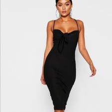 Black Tie Front Midi Dress