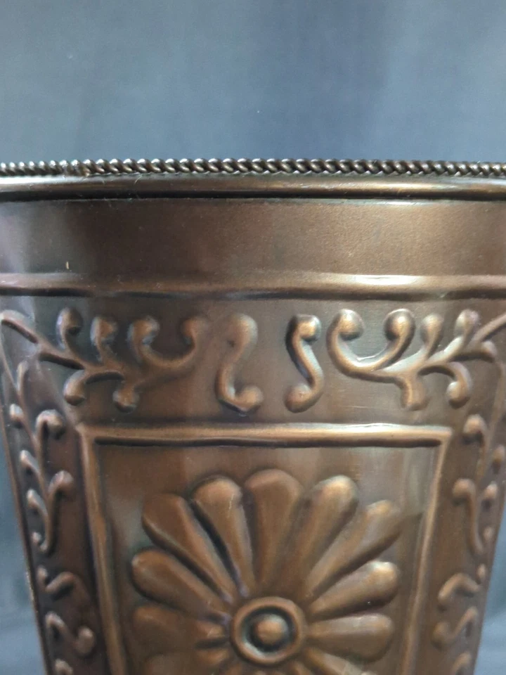 Bronze Lightweight Metal Flower Vase Vessel Bucket Decor W Sunflower Design Rare - Image 4 of 4