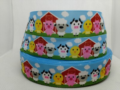 SALE Farm Cow Pig Chick Sheep on 1'' Grosgrain Ribbon ~YOUR CHOICE: 5 or 10 Yards