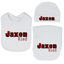 Baby Boy Personalized Custom Lumberjack Buffalo Plaid Bib and Burp Cloth Set VS2