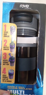 Rove 4 N 1 Multi Function Stainless Cup Can Holder Double Wall Rubber Grip Strap
