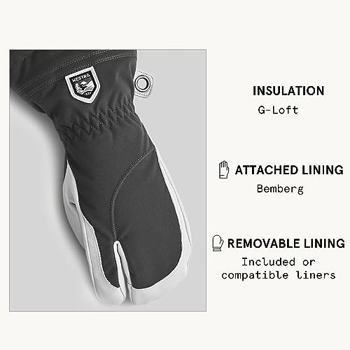  Women's Heli Ski Female Glove, 3-Finger Leather Snow Glove 8 Grey/Off White thumbnail 6