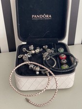 Original Pandora Set 22 Charms 2 Lederarmbänder Box Silber teils Bicolor