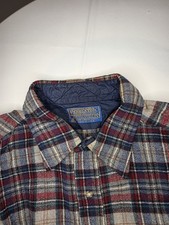 Vintage Pendleton Flannel Plaid virgin Wool with Elbow Patch Made In USA