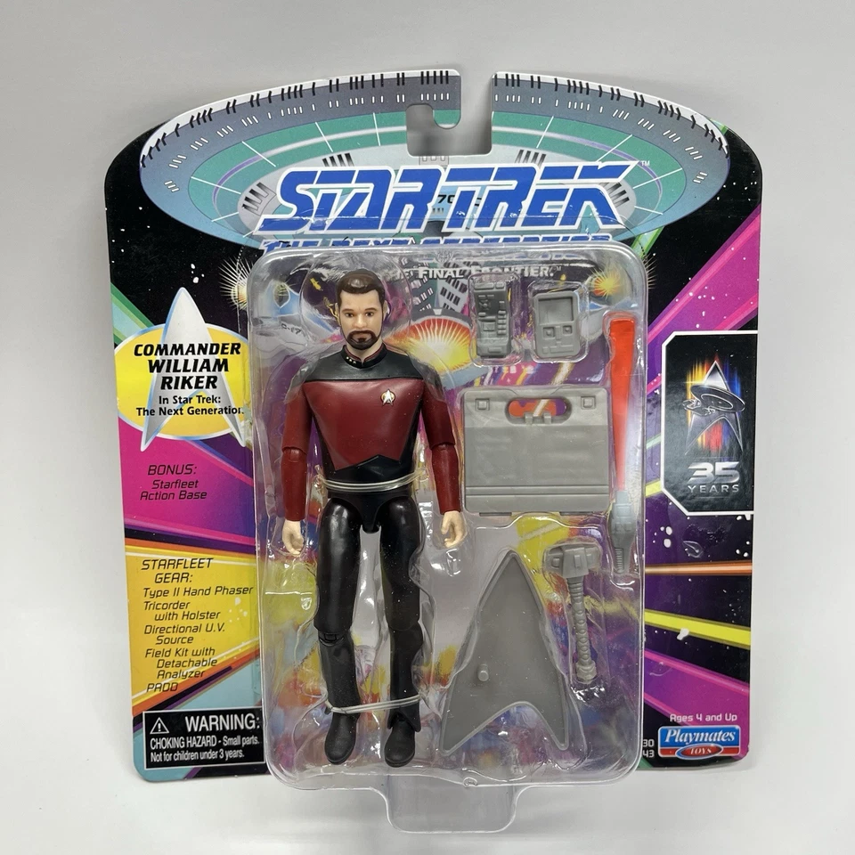 Juego de figuras de acción Playmates Star Trek Next Generation Picard Riker Data nuevo Foto 4 de 4