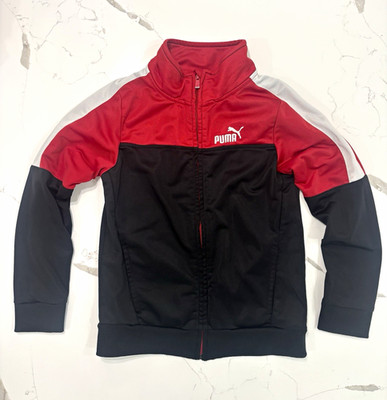 PUMA Boys Track Jacket Full Zip Colorblock Red/Black/White Size 7