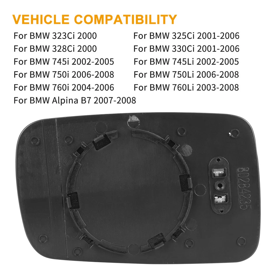 Espejo de vidrio térmico con placa de respaldo lado del pasajero derecho para BMW 745i 5116702842 Foto 2 de 4