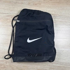 Vintage Y2K Nike Black Big Swoosh Logo Draw String Backpack Bag Front Zip Pocket