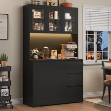 71" Kitchen Pantry Cabinet with Large Storage and LED Lights, Black