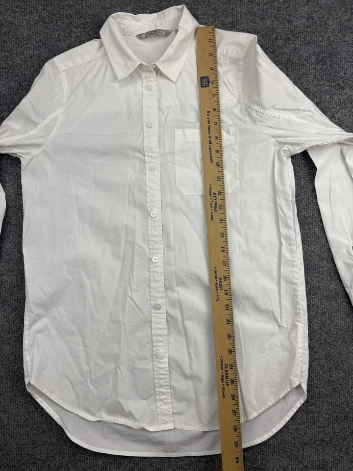 Camisa Athleta Mujer Pequeña Blanca Abotonada Manga Larga Elastizada Cuello Popelina Foto 4 de 4