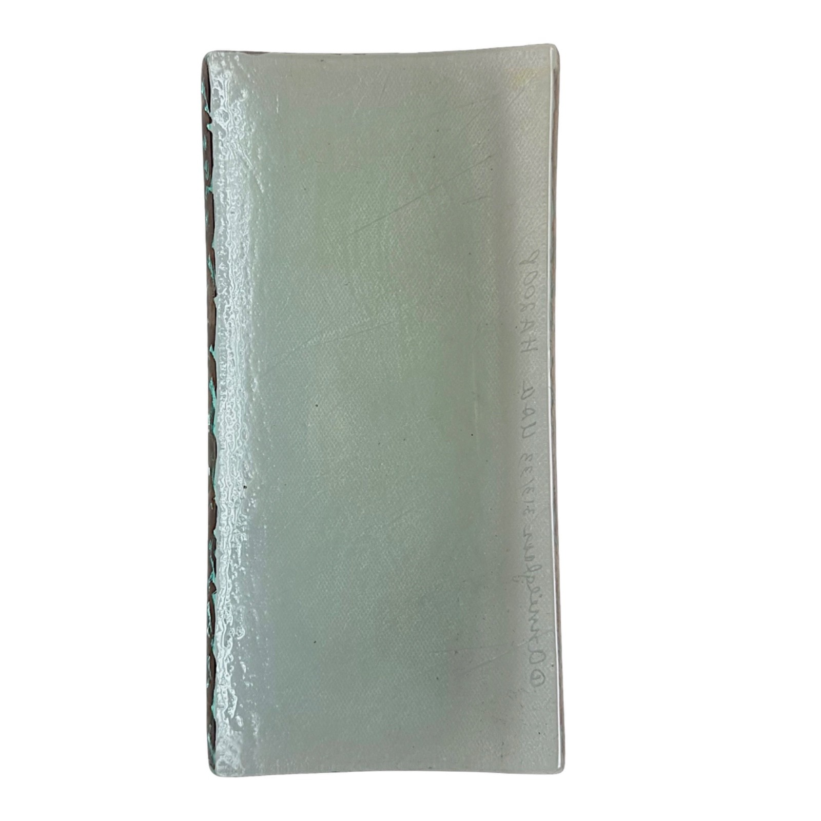 ANNIEGLASS Heavy Art Glass Vanity Trinket Tray 8”x4” Gold Rim Signed 313/33