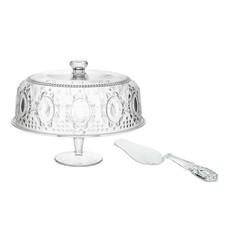 Baci Milano Baroque  Rock Cake Stand 32cm w/Clear Slicer