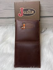 Brand New Justin Men  s Rodeo Wallet Genuine Leather Brown Logo Western RFID