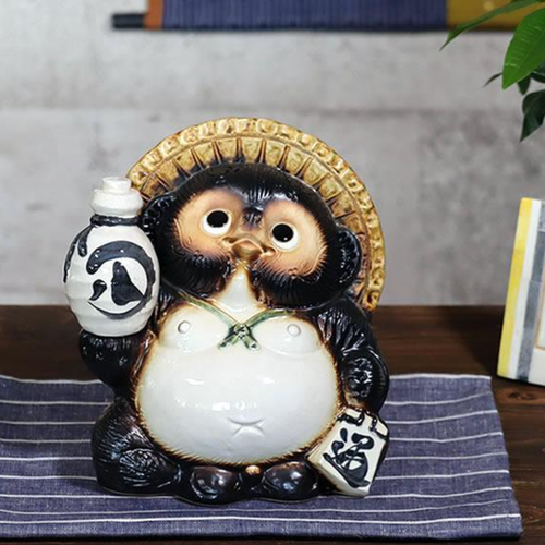 Shigaraki Yaki Tanuki Japanese Raccoon Dog Tokkuri Figurine 6‑Gō Ceramic Statue - Picture 2 of 6