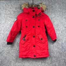 Canada Weather Gear Parka Coat Girls 5/6 Red Winter Faux Fur Hood Fleece Liined