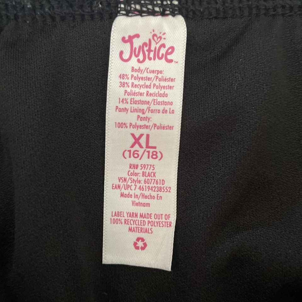Justice Sport Girls Shorts Size XL 16/18 Black Pink White Running Athletic Liner - Image 4 of 4