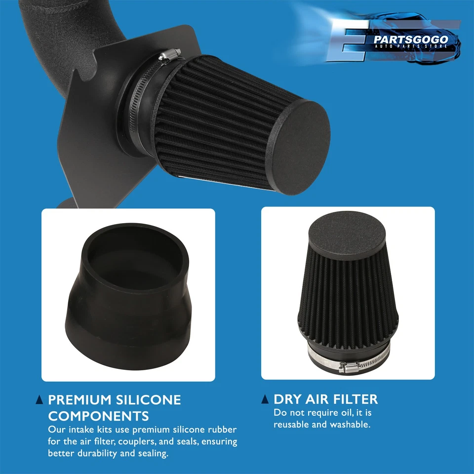 For 96-04 Ford Mustang 4.6L V8 Black Pipe Cold Air Intake CAI Piping System Kit - Image 3 of 4