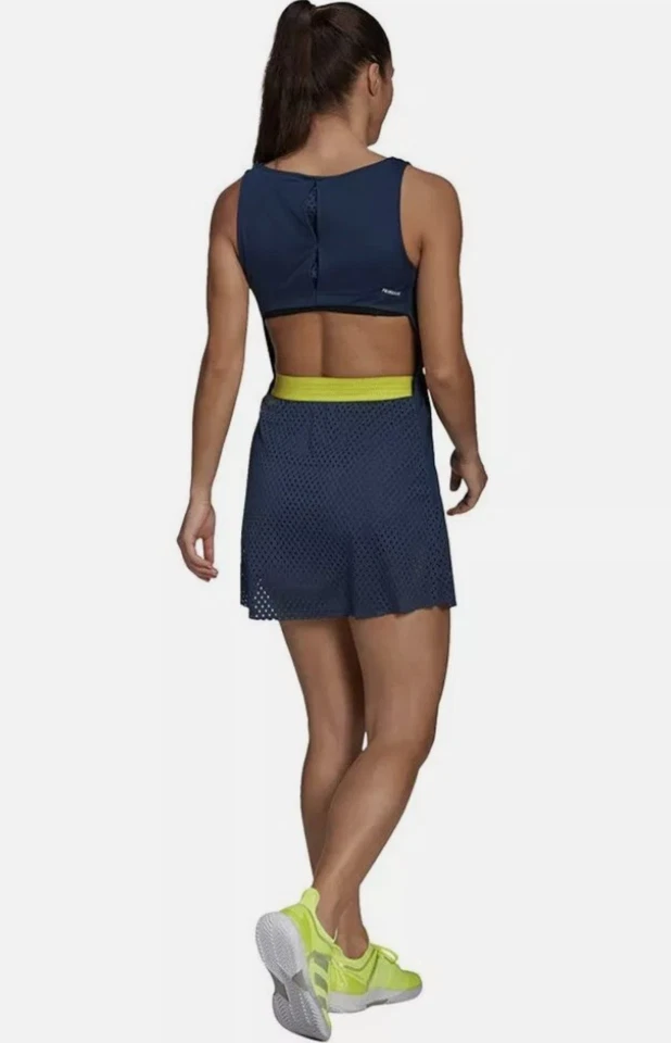 Adidas HEAT.RDY Primeblue Crew Azul Marino Mujer Tenis Vestido Pantalones Cortos Usado en Excelente Condición L Espalda Abierta Foto 2 de 4