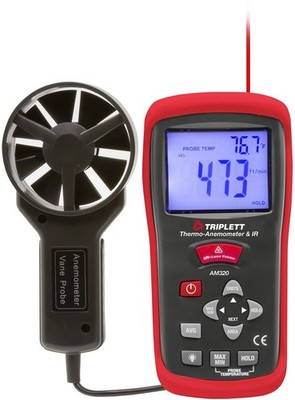 Triplett AM320 Thermo-Anemometer with Built-In IR Thermometer, Air Velocity, ...