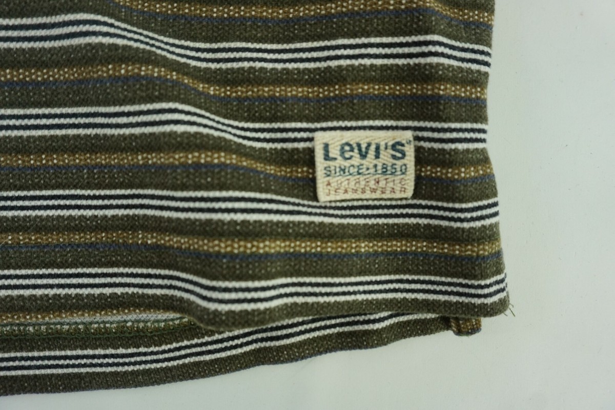 Vintage Levis Polo Shirt Mens Large Green Striped 90s Retro Short 