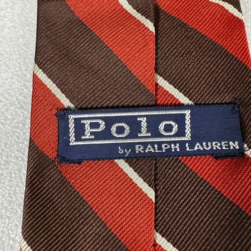 Polo Ralph Lauren Silk Tie Orange Brown Repp Stripe Vintage Hand Made Men's - Picture 5 of 11