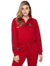 NEW GUESS RINA CHILI RED,HALF BLACK ZIP MOCK PULLOVER SWEATER SIZE LARGE