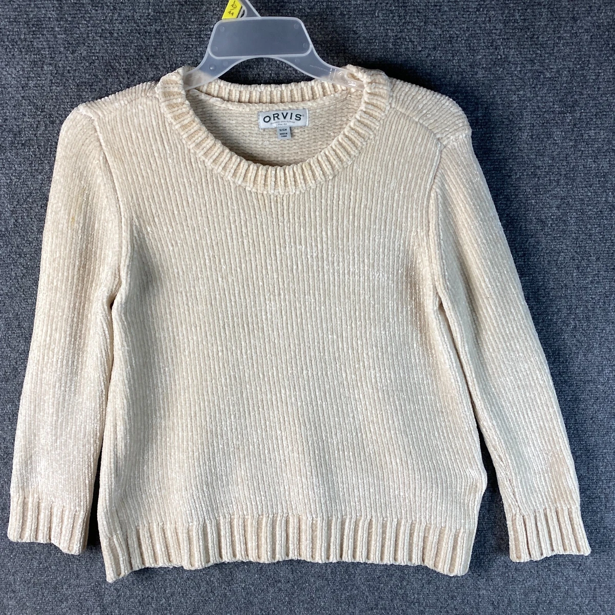 Orvis Sweater Small Women's Pullover Cream Long Sleeve Knitted Polyester S