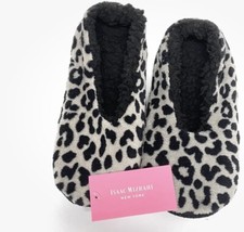 NWT Isaac Mizrahi Women's Black Gray Faux Sherpa Leopard Slipper Large Sz 9 - 11