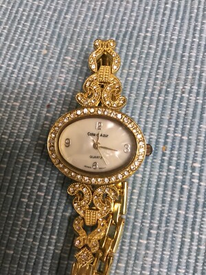 Womens Cote D' Azure Gold Tone Watch, MOP Dial With Rinestones