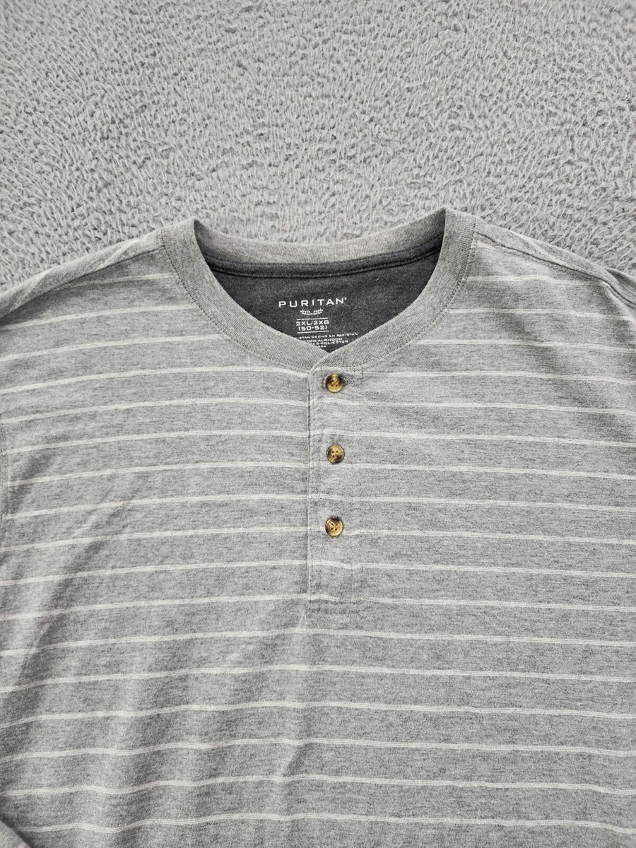 Puritan Shirt Mens 2XL XXL Heather Gray White Stripe Long