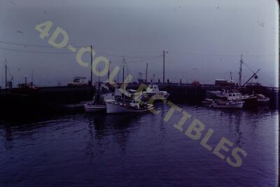 Vintage Slide Photo Fishing Boats Docked in Calm Harbor Waters at Dusk