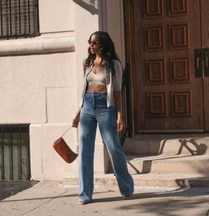 ZARA【NEW】JEANS Z1975 STRAIGHT HIGH-WAIST CROSSOVER WAIST ZARA NEW WOMAN HIGH RISE Z1975 STRAIGHT LEG JEANS MID-BLUE