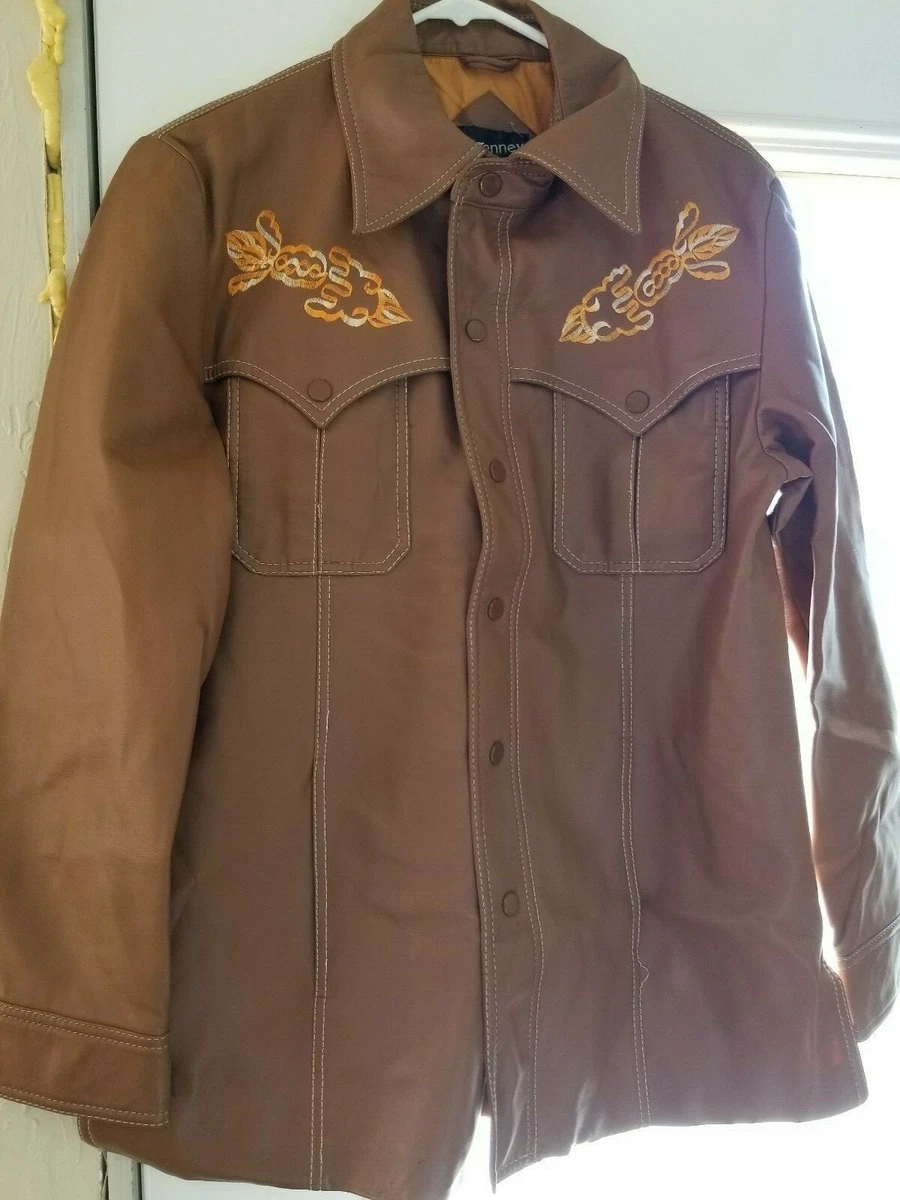 Vintage Pleather Faux Leather Jacket Embroidered JC Penney Hippie